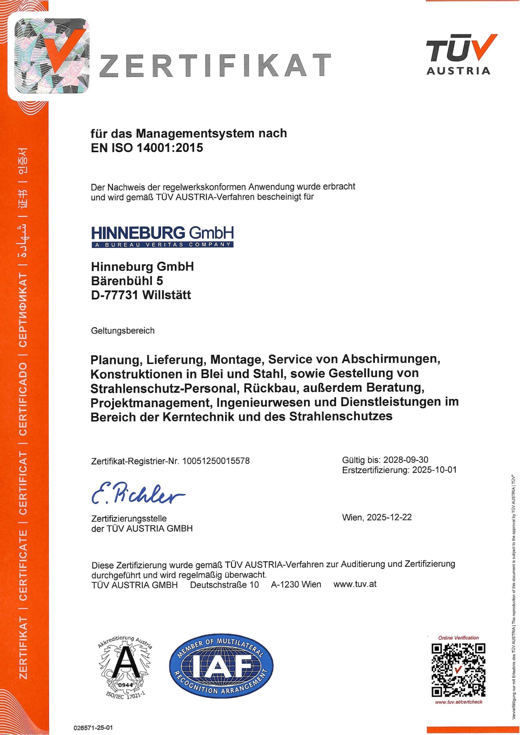25 12 22 TUeV Austria ISO 14001 2025 de