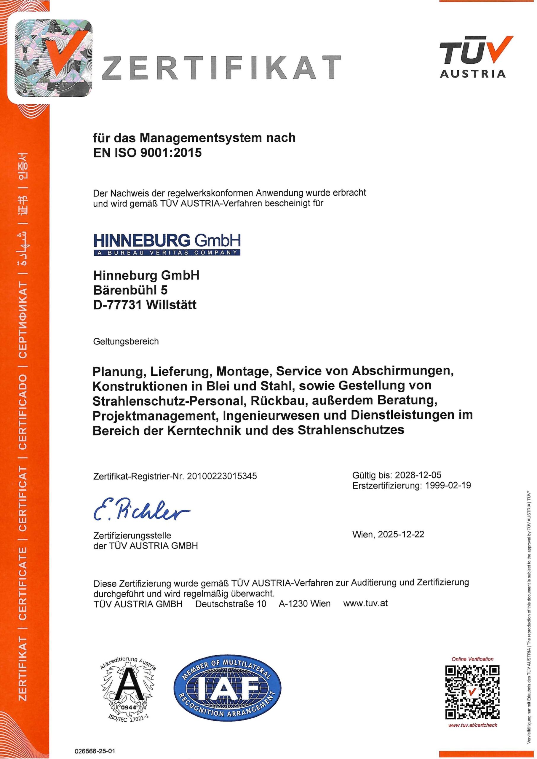 25 12 22 TUeV Austria ISO 9001 2025 de