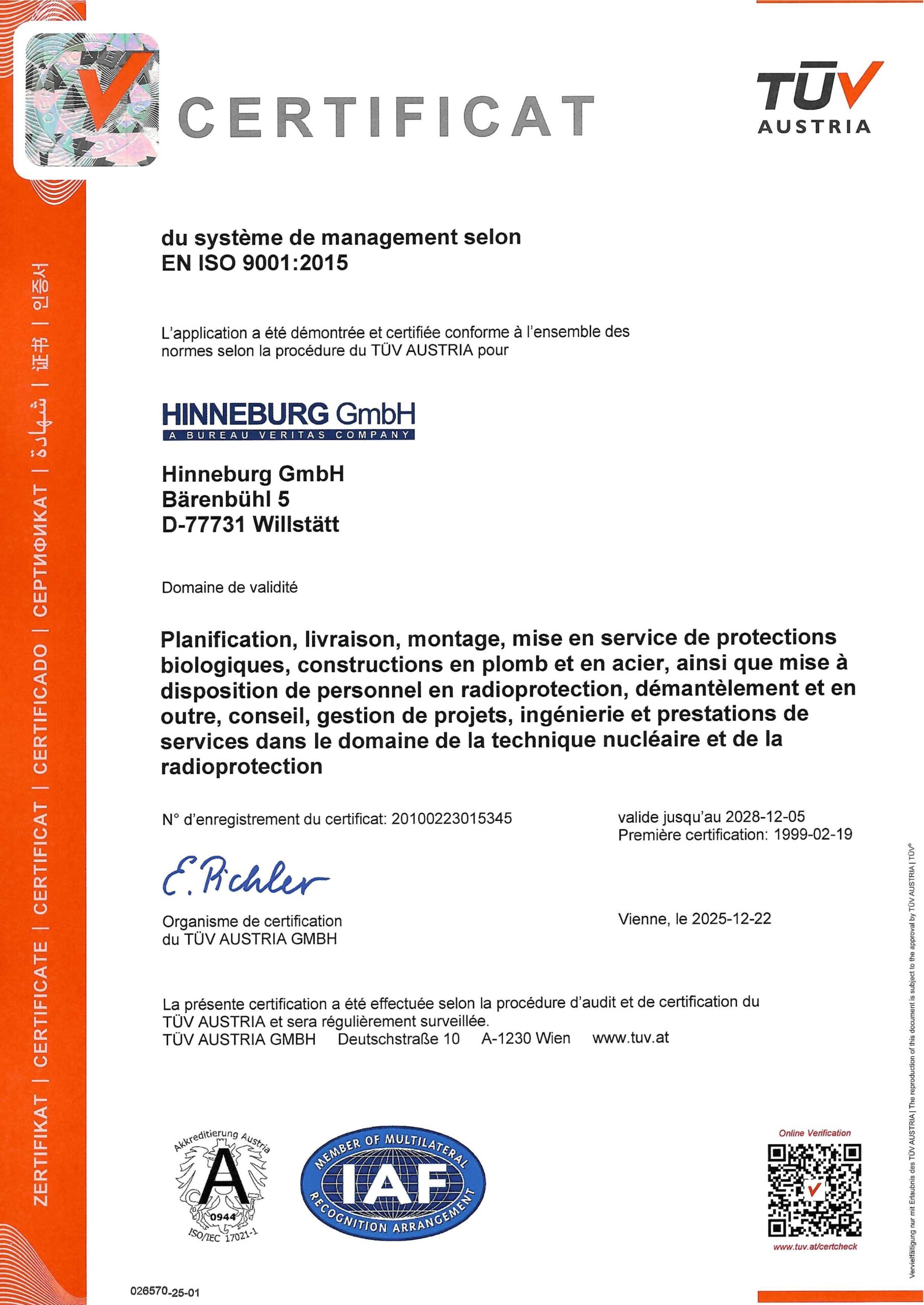 Certifications 3 25 12 22 TUeV Austria ISO 9001 2025 fr 1