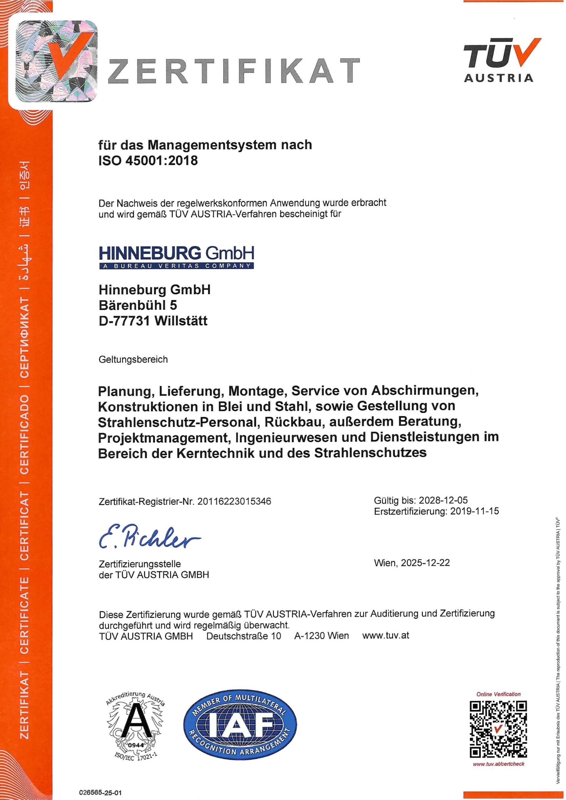 25 12 22 TUeV Austria ISO 45001 2025 de